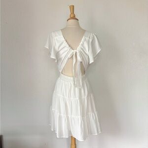 Solid White Short Sleeve Open Back Dress